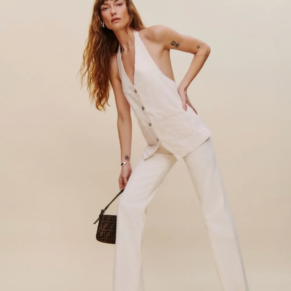 Reformation Wilder High Rise Wide Leg Jeans 25 Cream White
